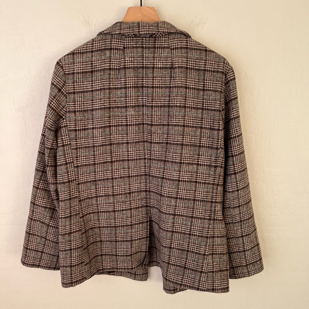 Amour Vert Pipa Wool Plaid Single Button Blazer Brown and Teal Plaid Size Medium - Picture 3 of 7